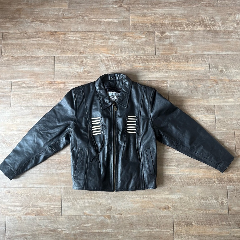 Z1R Black Leather Biker Jacket | Fringe Detail | Size 18